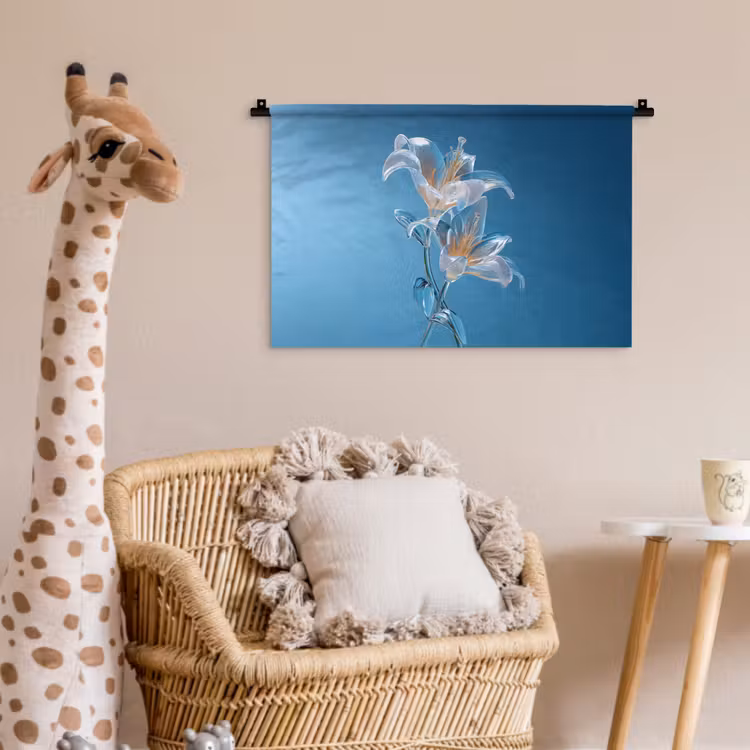 Lelies - Blauw - Glazen Wandkleed katoen klein -wsfeer5_kind