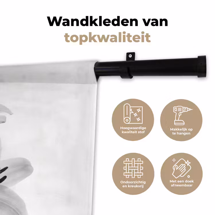 Lelies - Elegant - Zwart - Wit Wandkleed katoen klein -sfeer2
