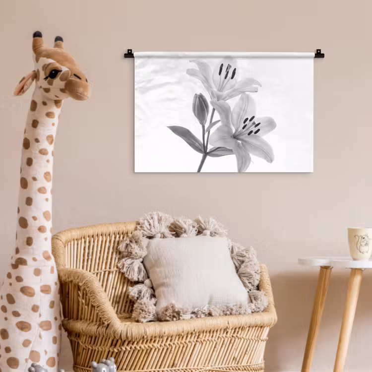 Lelies - Elegant - Zwart - Wit Wandkleed katoen klein -wsfeer5_kind