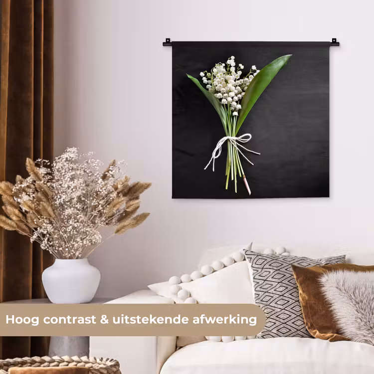 Lelietjes van dalen - Bloemen - Stilleven - Flora Wandkleed katoen klein -sfeer1