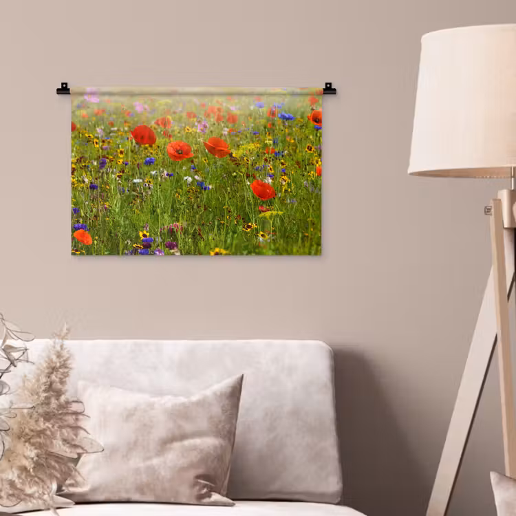 Lente - Bloemen - Rood - Klaproos - Gras - Groen Wandkleed katoen klein -sfeer4