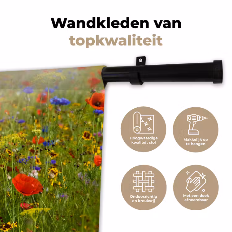 Lente - Bloemen - Rood - Klaproos - Gras - Groen Wandkleed katoen klein -sfeer2