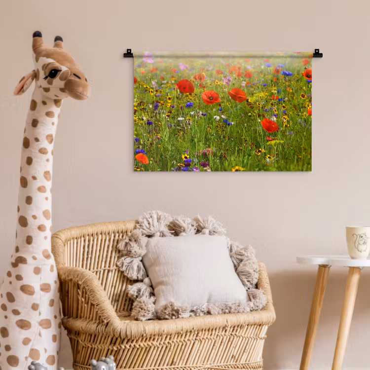 Lente - Bloemen - Rood - Klaproos - Gras - Groen Wandkleed katoen klein -wsfeer5_kind