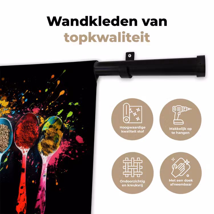 Lepels - Kruiden - Modern - Graffiti - Verf - Kleurrijk Wandkleed katoen klein -sfeer2