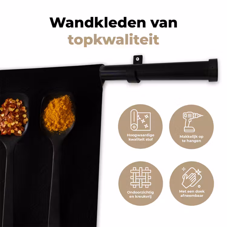 Lepels - Specerijen - Zwart - Kruiden - Rustiek Wandkleed katoen klein -sfeer2