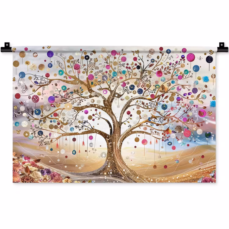 Levensboom - Goud - Kleurrijk - Abstract - Aesthetic Wandkleed katoen klein -zz3d