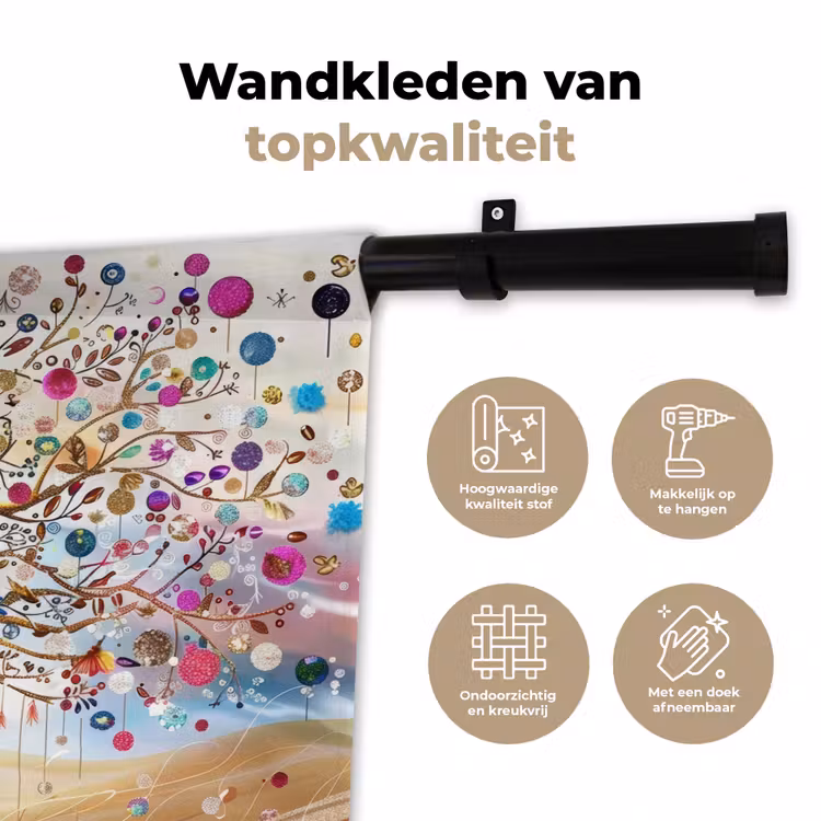 Levensboom - Goud - Kleurrijk - Abstract - Aesthetic Wandkleed katoen klein -sfeer2
