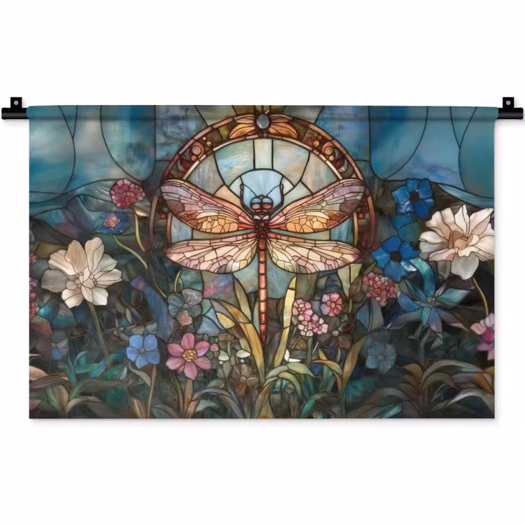Libelle - Mozaïek - Bloemen - Kleurrijk Wandkleed katoen klein -zz3d
