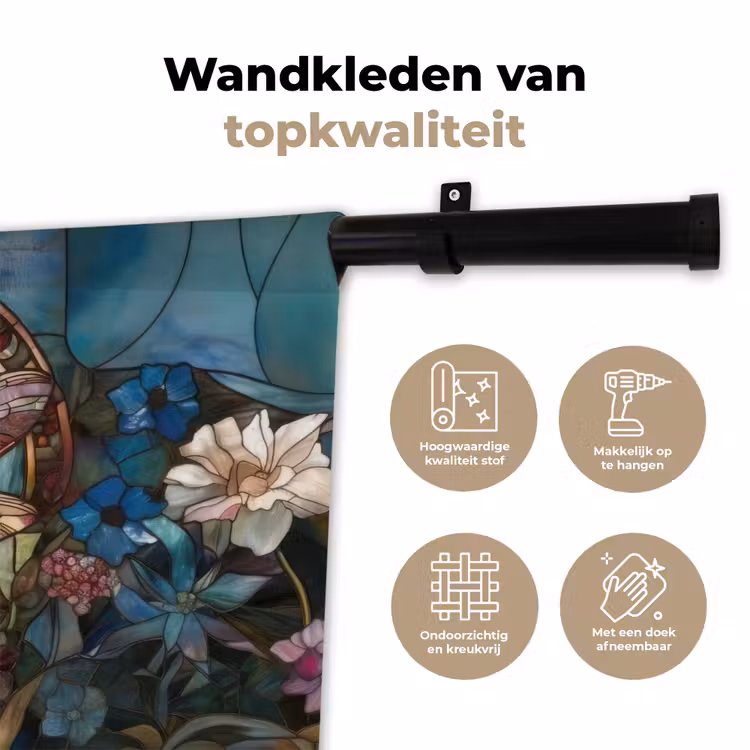Libelle - Mozaïek - Bloemen - Kleurrijk Wandkleed katoen klein -sfeer2
