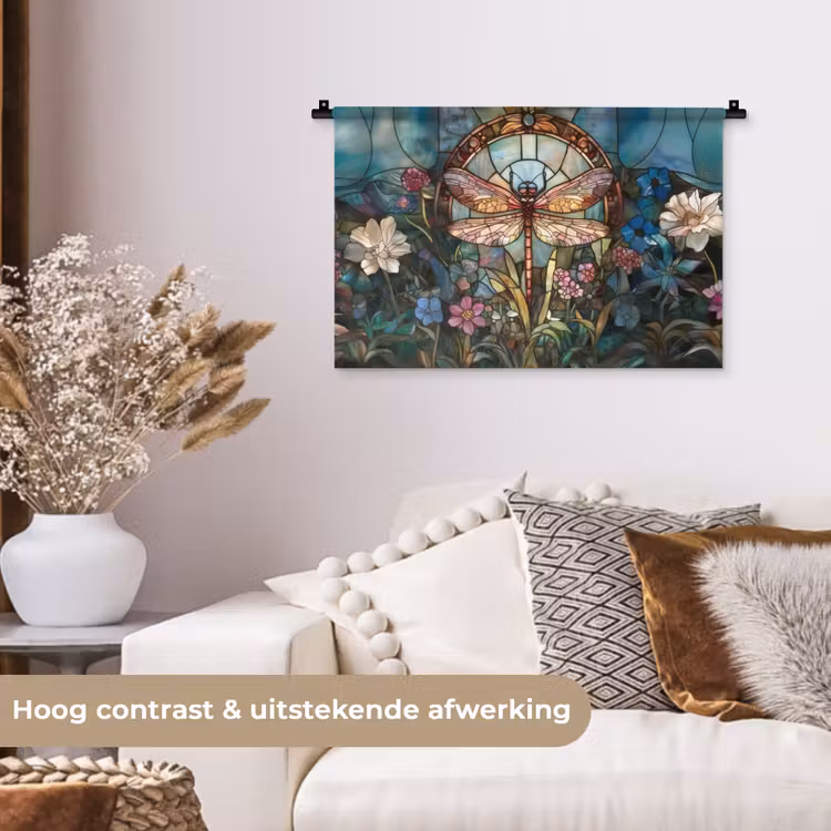 Libelle - Mozaïek - Bloemen - Kleurrijk Wandkleed katoen klein -sfeer1