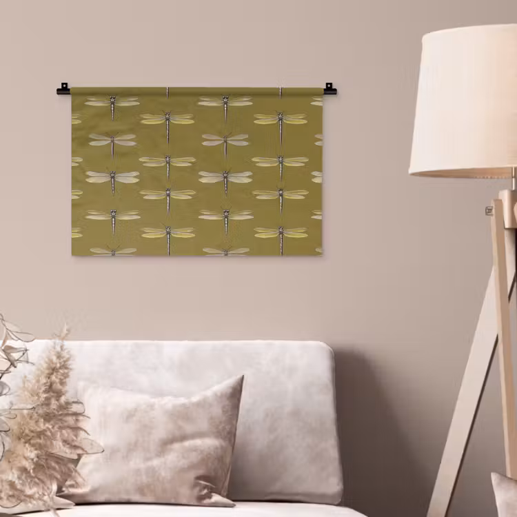 Libellen - Patroon - Groen Wandkleed katoen klein 269 -sfeer4