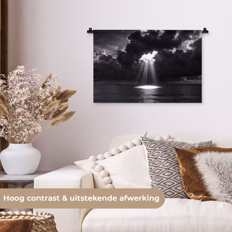 Licht - Wolken - Zee - Zwart-wit - Natuur Wandkleed katoen klein -sfeer1