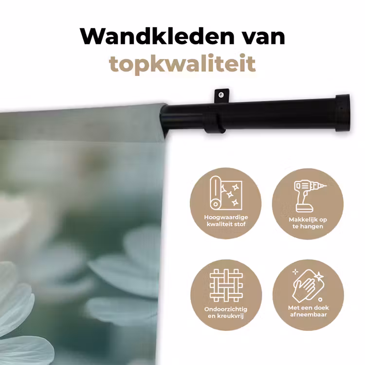 Lieveheersbeestje - Bloemen - Wit Wandkleed katoen klein -sfeer2