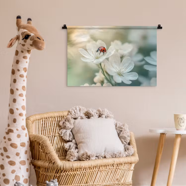 Lieveheersbeestje - Bloemen - Wit Wandkleed katoen klein -wsfeer5_kind