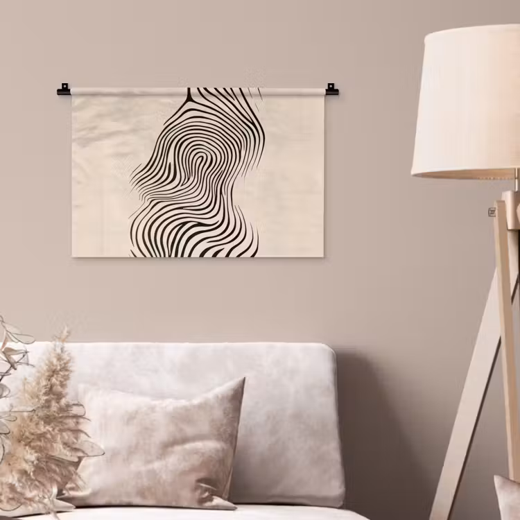 Lijnen - Abstract - Golvend - Zwart Wandkleed katoen klein -sfeer4
