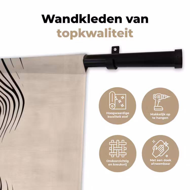 Lijnen - Abstract - Golvend - Zwart Wandkleed katoen klein -sfeer2