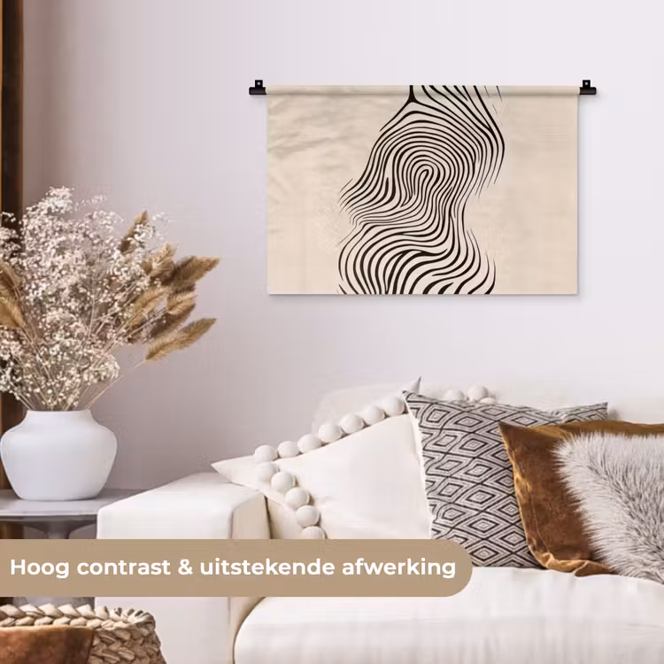 Lijnen - Abstract - Golvend - Zwart Wandkleed katoen klein -sfeer1