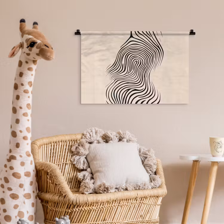 Lijnen - Abstract - Golvend - Zwart Wandkleed katoen klein -wsfeer5_kind