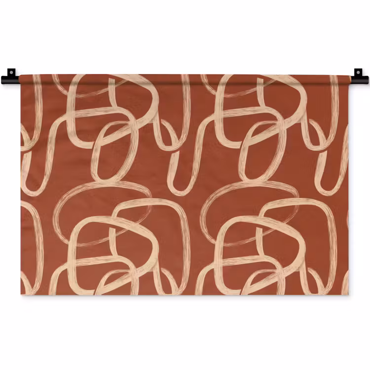 Lijnen - Abstract - Organisch - Terracotta - Crème Wandkleed katoen klein 269 -zz3d