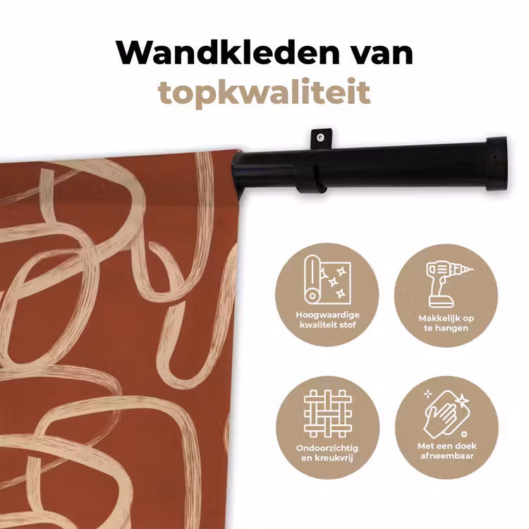 Lijnen - Abstract - Organisch - Terracotta - Crème Wandkleed katoen klein 269 -sfeer2