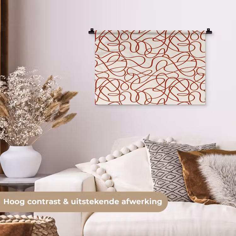 Lijnen - Abstract - Rood - Beige Wandkleed katoen klein 269 -sfeer1