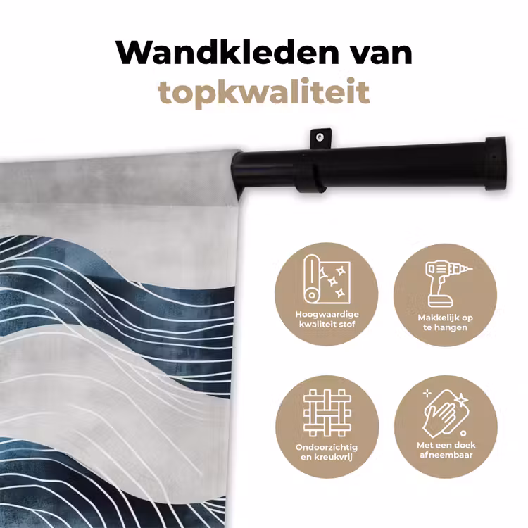 Lijnen - Golven - Abstract - Blauw Wandkleed katoen klein -sfeer2