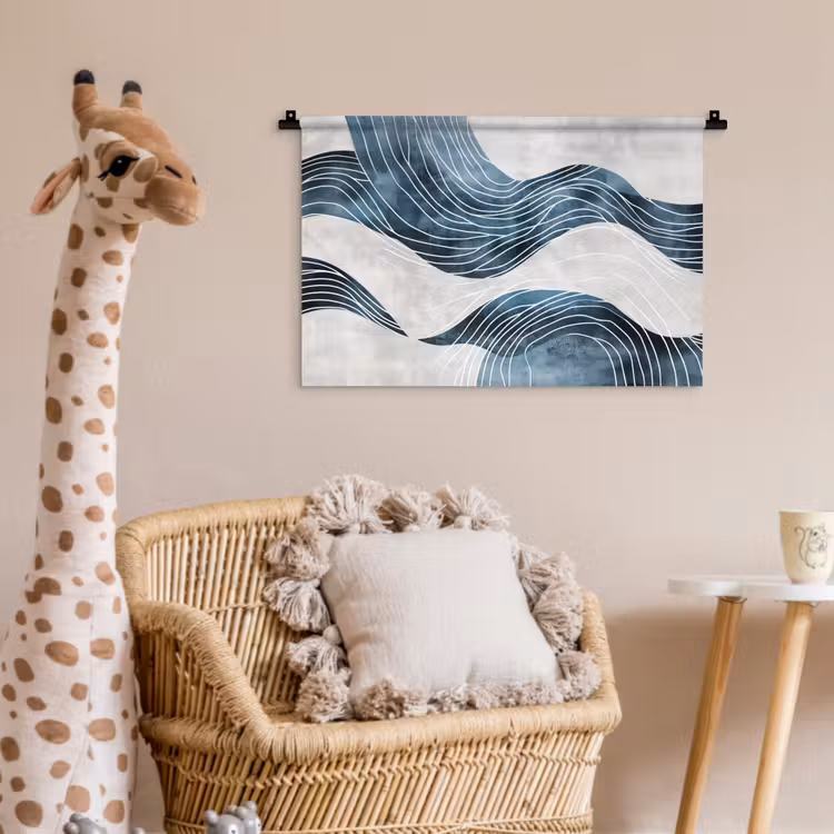 Lijnen - Golven - Abstract - Blauw Wandkleed katoen klein -wsfeer5_kind