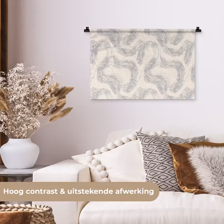 Lijnen - Patroon - Beige - Minimalistisch Wandkleed katoen klein 269 -sfeer1