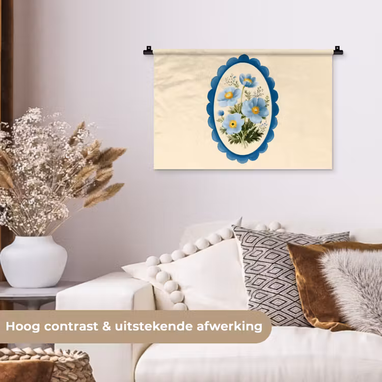 Lijst - Bloemen - Lichtblauw - Illustratie Wandkleed katoen klein -sfeer1