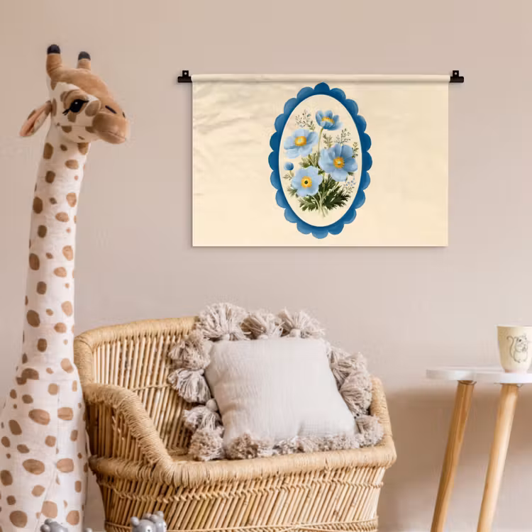 Lijst - Bloemen - Lichtblauw - Illustratie Wandkleed katoen klein -wsfeer5_kind