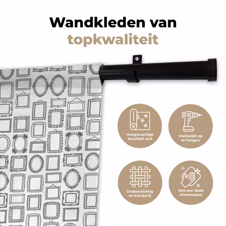 Lijsten - Patroon - Decoratie - Schets - Zwart-wit Wandkleed katoen klein -sfeer2