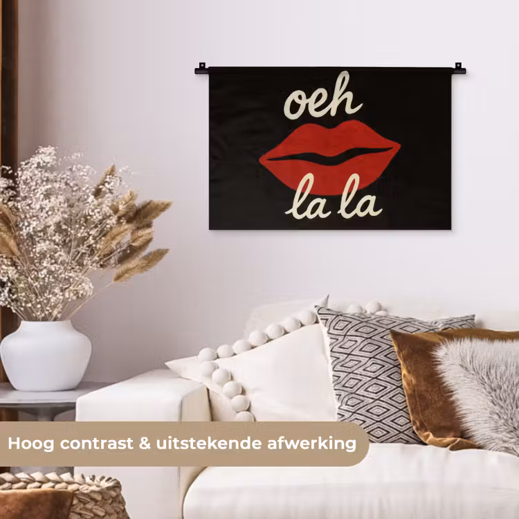Lip - Rood - Quote Wandkleed katoen klein -sfeer1