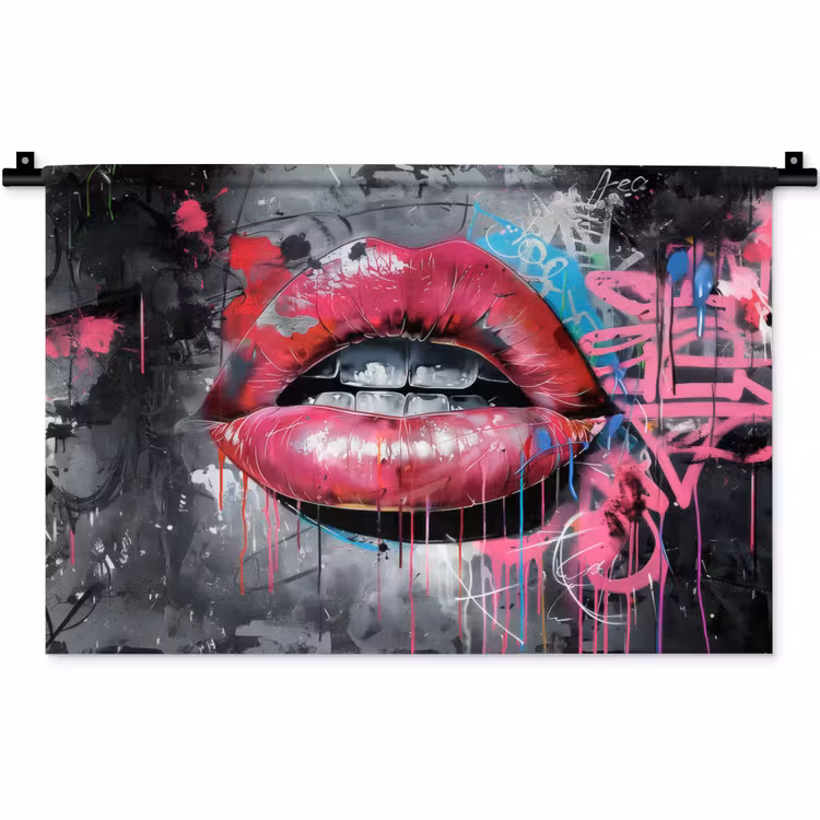 Lippen - Felroze - Graffiti - Verfstrepen Wandkleed katoen klein -zz3d