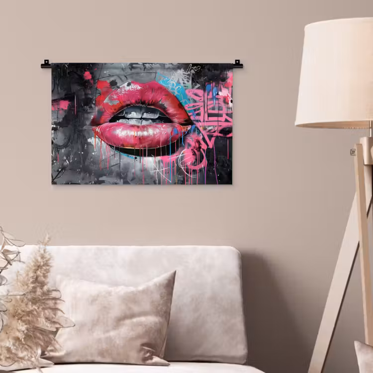 Lippen - Felroze - Graffiti - Verfstrepen Wandkleed katoen klein -sfeer4