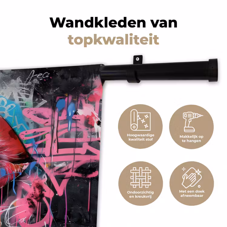 Lippen - Felroze - Graffiti - Verfstrepen Wandkleed katoen klein -sfeer2