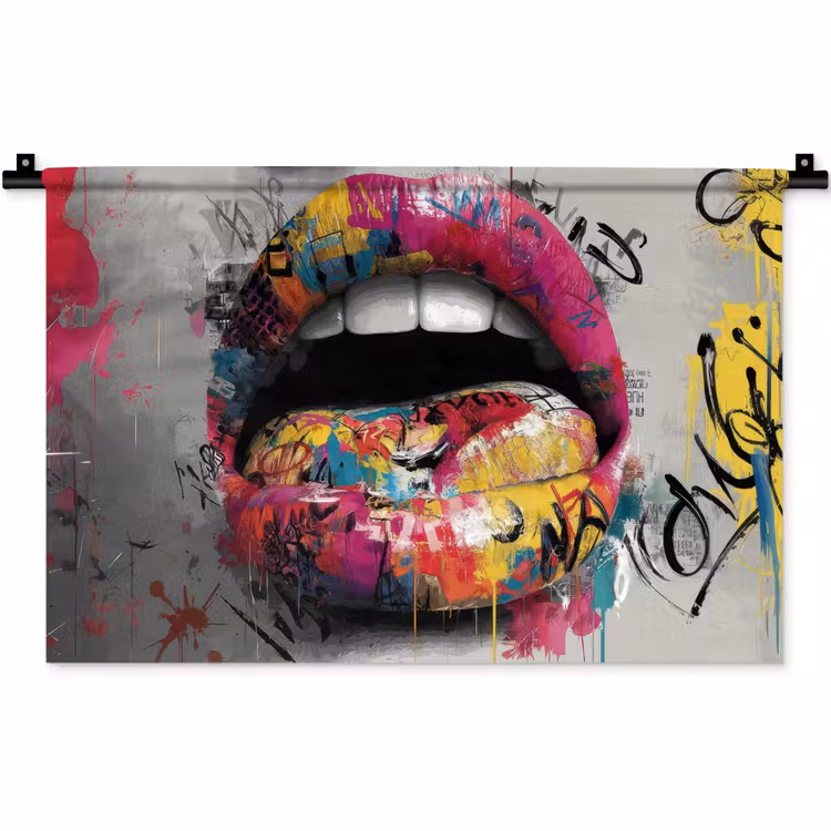 Lippen - Graffiti - Expressief Wandkleed katoen klein -zz3d