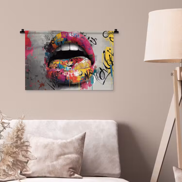 Lippen - Graffiti - Expressief Wandkleed katoen klein -sfeer4