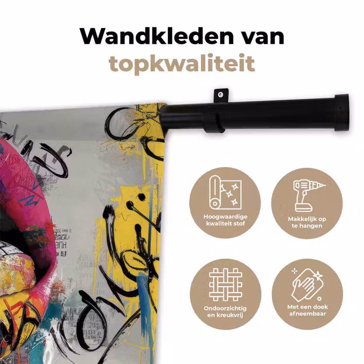 Lippen - Graffiti - Expressief Wandkleed katoen klein -sfeer2