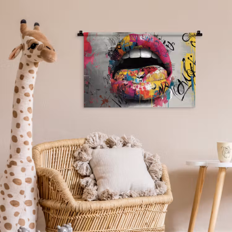 Lippen - Graffiti - Expressief Wandkleed katoen klein -wsfeer5_kind