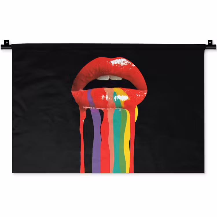 Lippen - Kleuren - Zwart Wandkleed katoen klein -zz3d