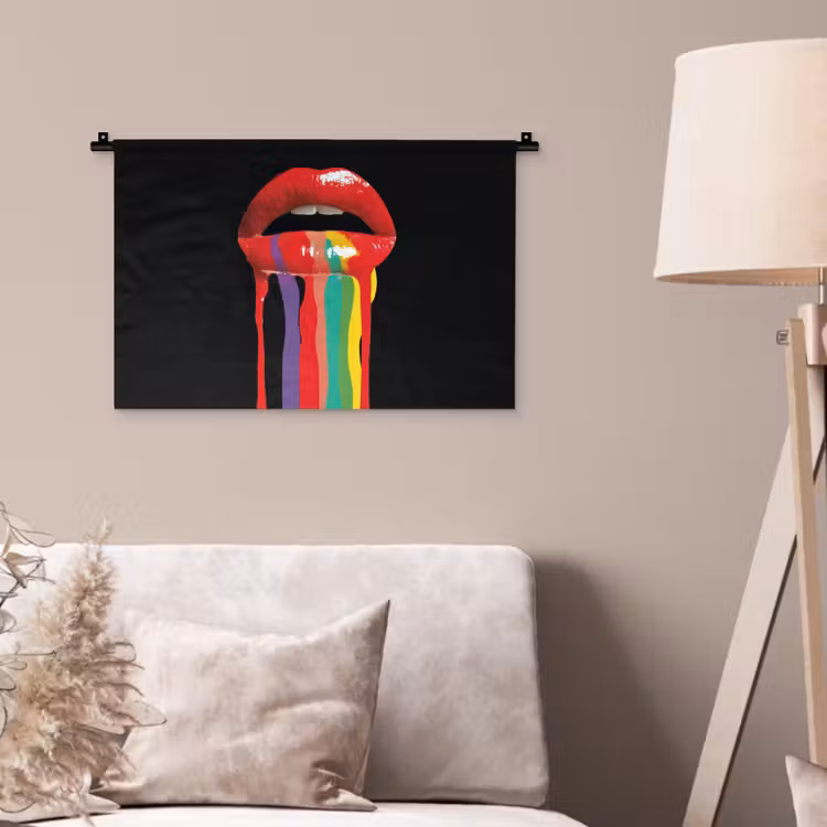 Lippen - Kleuren - Zwart Wandkleed katoen klein -sfeer4