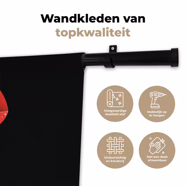 Lippen - Kleuren - Zwart Wandkleed katoen klein -sfeer2