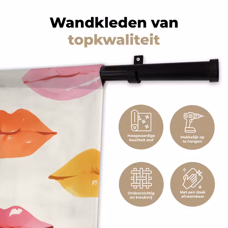 Lippen - Kleurrijk - Glanzend Wandkleed katoen klein -sfeer2