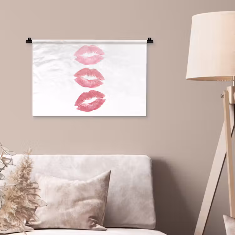 Lippen - Kusafdruk - Roze - Modern - Abstract Wandkleed katoen klein -sfeer4