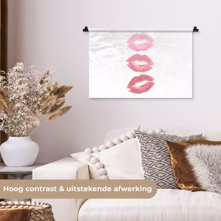 Lippen - Kusafdruk - Roze - Modern - Abstract Wandkleed katoen klein -sfeer1