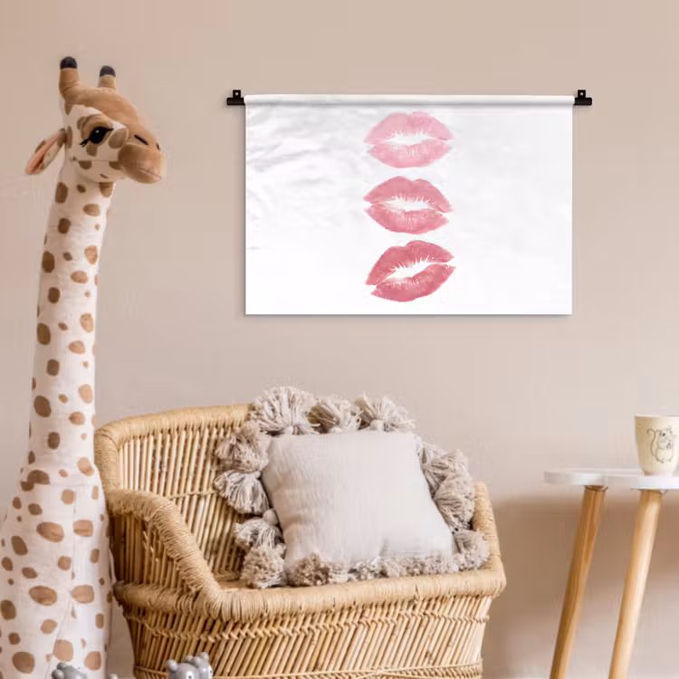 Lippen - Kusafdruk - Roze - Modern - Abstract Wandkleed katoen klein -wsfeer5_kind