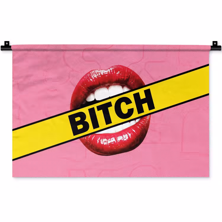 Lippen - Tekst - Kleurrijk Wandkleed katoen klein -zz3d