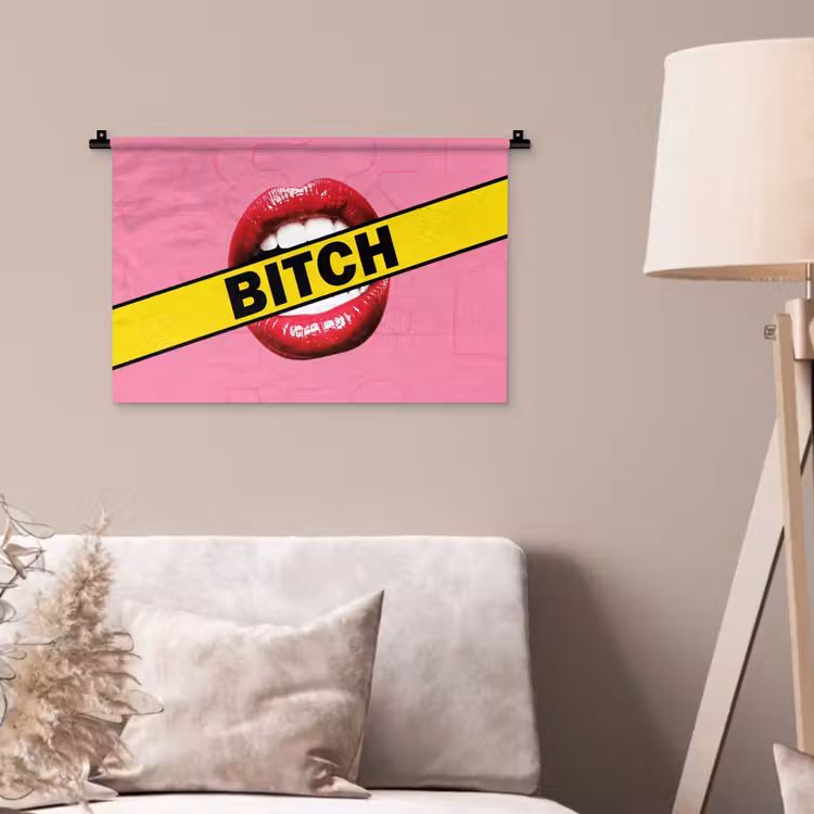 Lippen - Tekst - Kleurrijk Wandkleed katoen klein -sfeer4