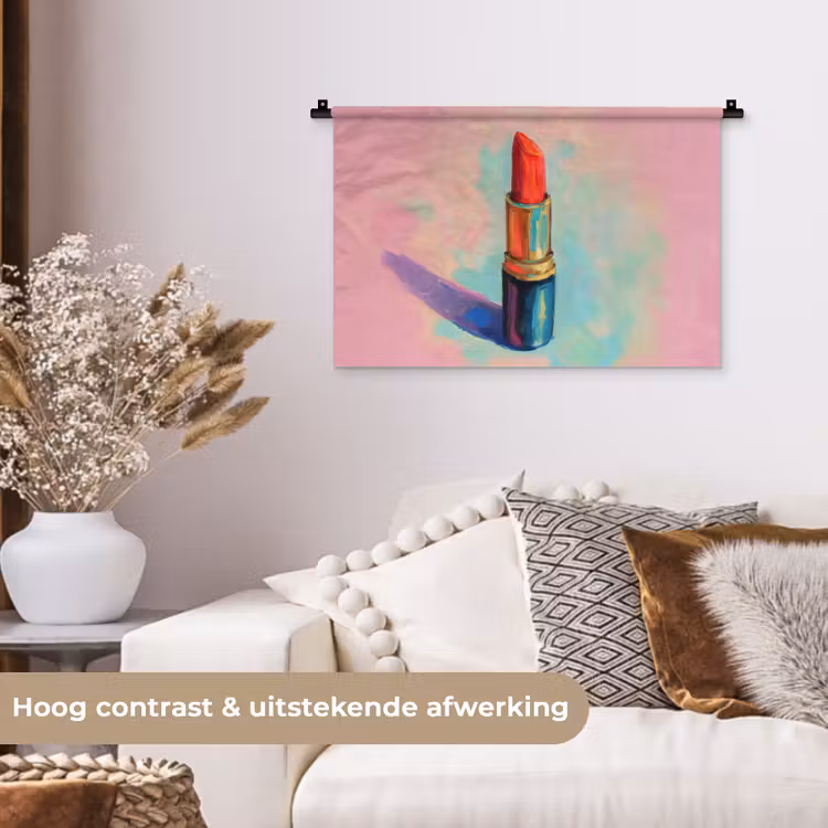 Lippenstift - Rood - Penseelstreken Wandkleed katoen klein -sfeer1