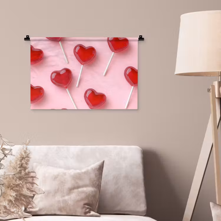 Lollies - Hartjes - Roze Wandkleed katoen klein -sfeer4